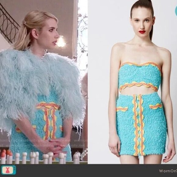 Moschino Couture 2014 RUNWAY COLLECTION AQUA FRENCH TERRY RIC RAC SKIRT ONLY 6 - Picture 12 of 12